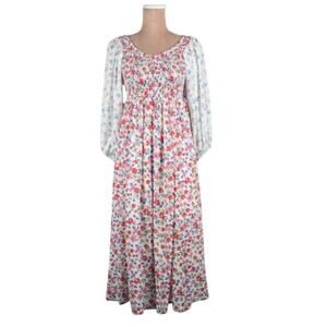Pink Ripple Maxi Dress Floral Smocking Size Medium